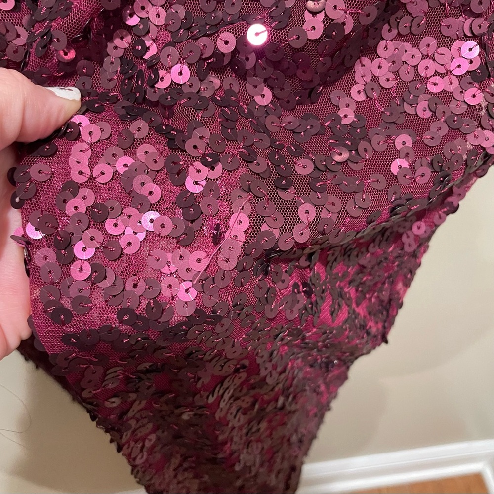 Jessica simpson purple formal sequin wrap gown tulip skirt beaded waist size 4 - Picture 7 of 9